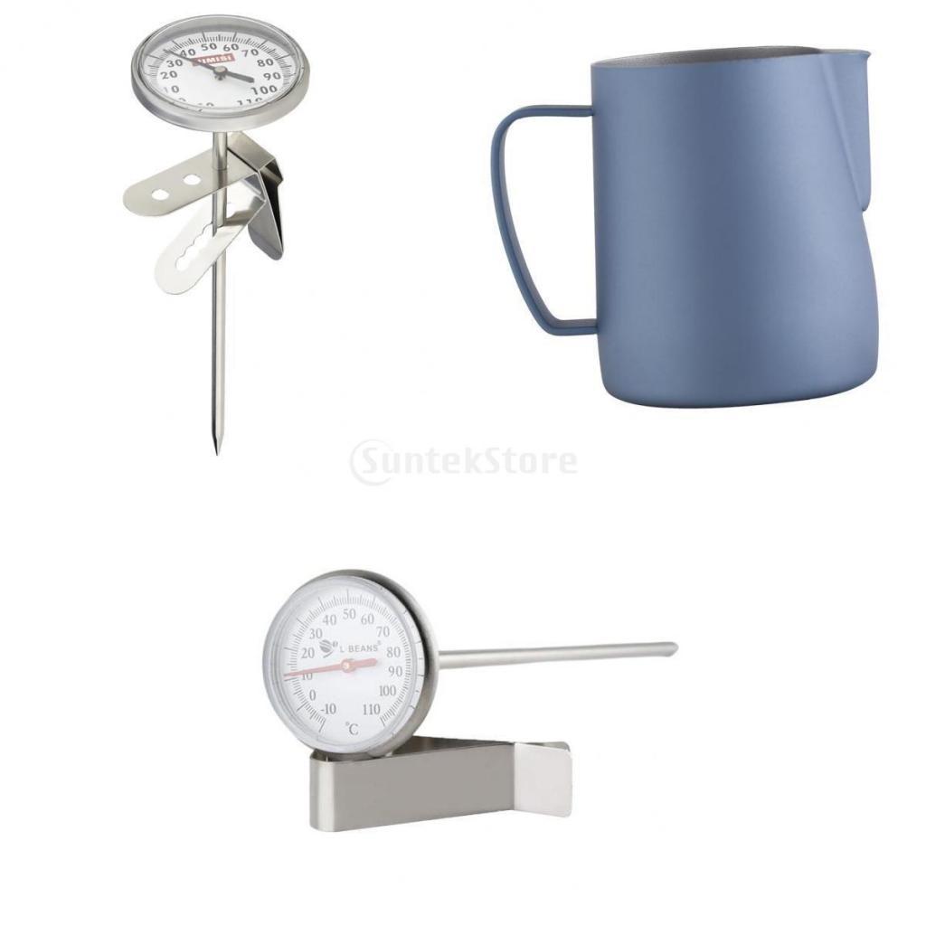 3x Espresso Milk Frothing Pitcher Latte Art Coffee Jug & Coffee Thermometer
