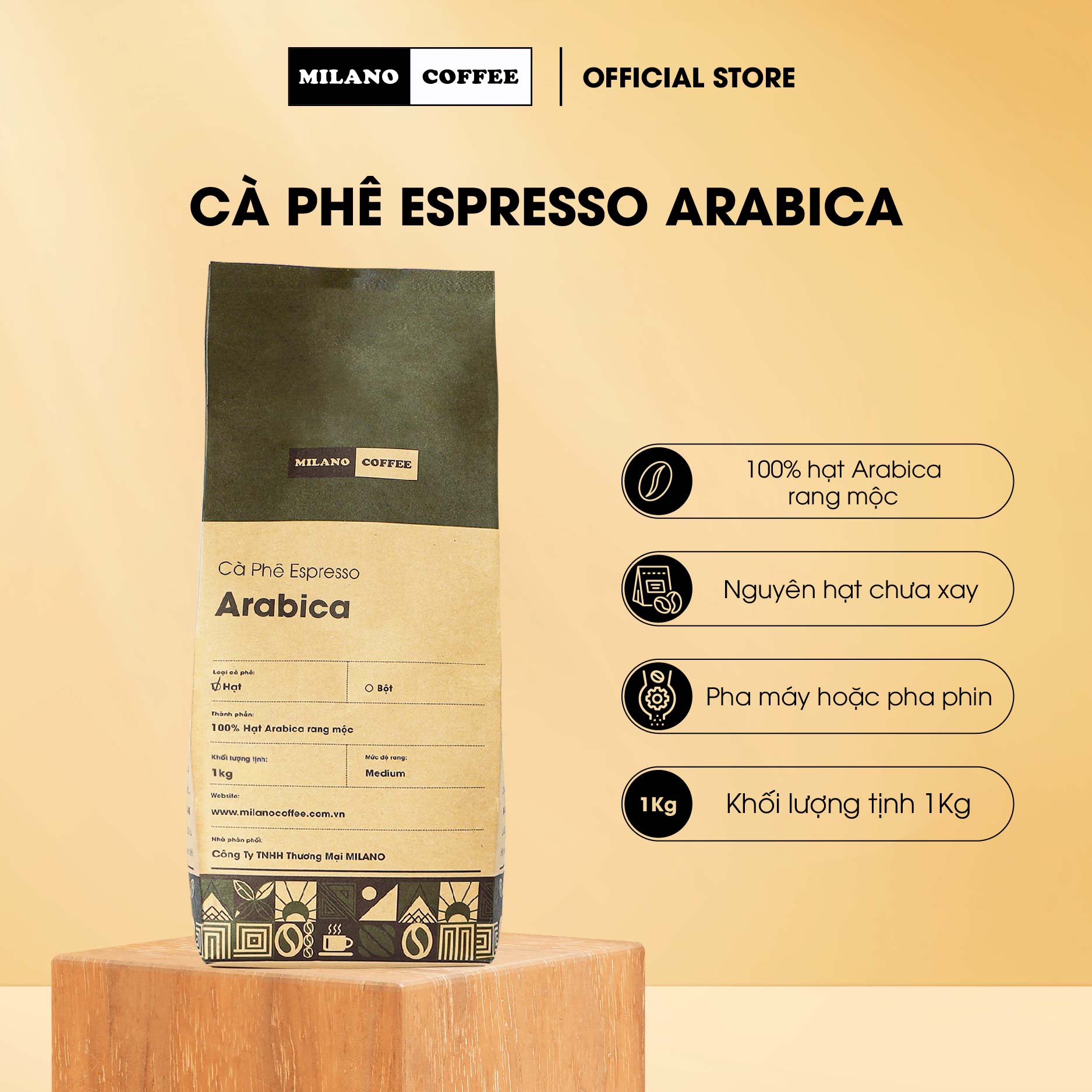Cà phê 100% ARABICA rang mộc nguyên chất MILANO COFFEE 1kg