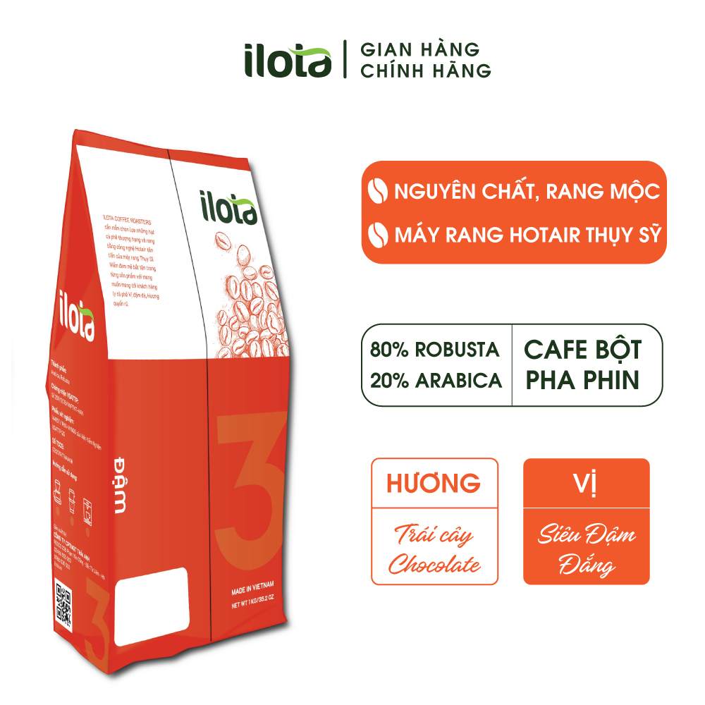 Cà phê ILOTA 3 ĐẬM rang xay nguyên chất dạng xay mộc Arabica Robusta gói