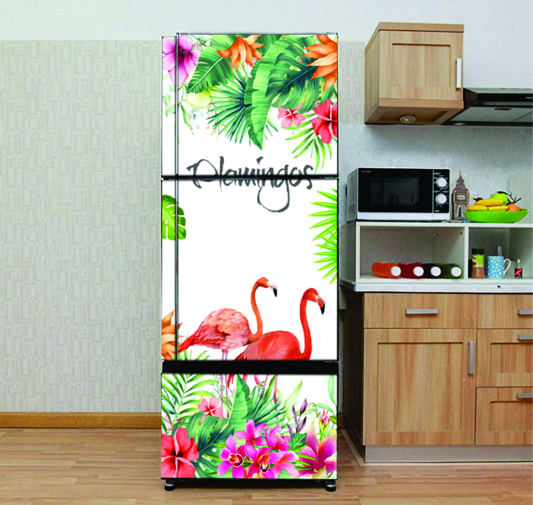 Decal dán trang trí tủ lạnh chống thấm cao cấp - mẫu chim Hồng Hạc(2)