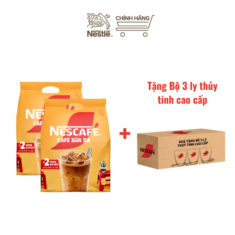 Hình ảnh [Tặng Bộ 3 ly thủy tinh cao cấp NESCAFE] Combo 2 Bịch Cà phê sữa NESCAFÉ (Bịch 25 gói x 24 g)