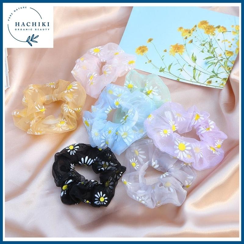 Dây buộc tóc vải voan HACHIKI scrunchies phối lưới hoạ tiết hoa cúc hoạ mi SCRUNHOA