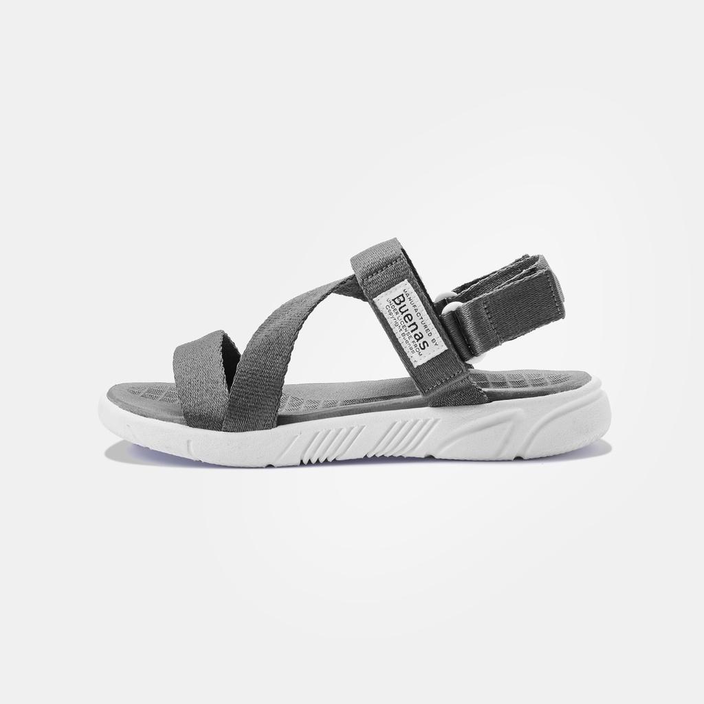 Giày sandal nam nữ unisex đi học quai ngang Buenas Sport S6 Tro đế cao 3 phân