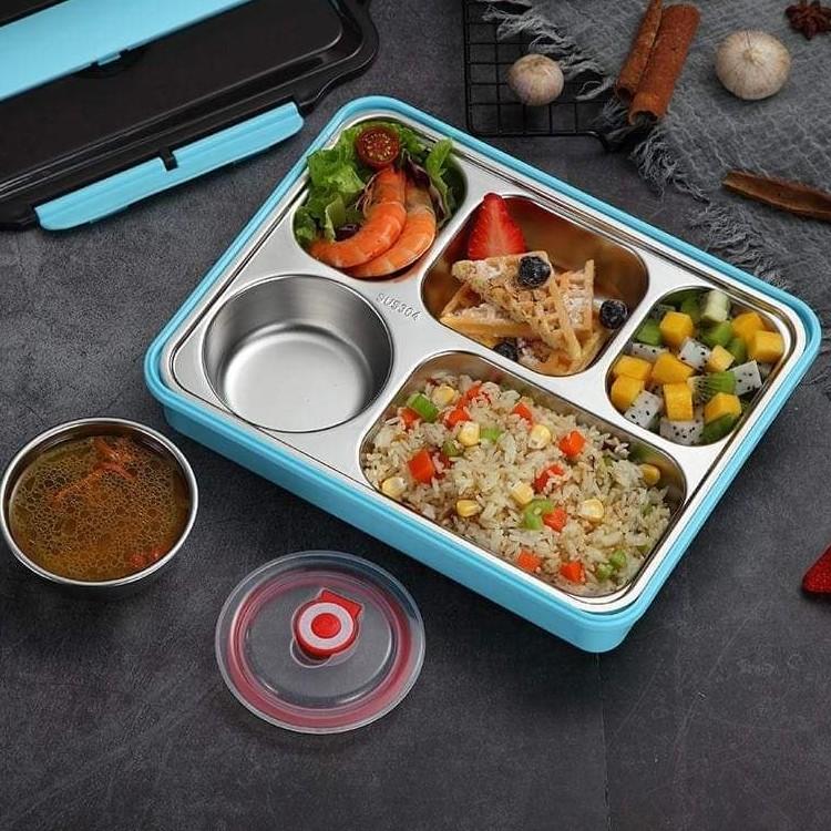 Hộp Cơm Văn Phòng Inox 5 Ngăn Bao Gồm Đũa Thìa Đầy Đủ Phụ Kiện HA15