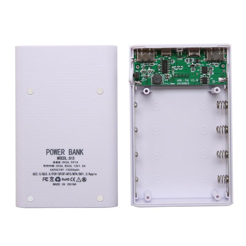4 pin 18650 DIY Power Bank Case Hộp lưu trữ sạc 5/12V Dual USB Type C Android Giao diện Micro USB cho điện thoại thông minh Màu sắc: Trắng 5V2.1A