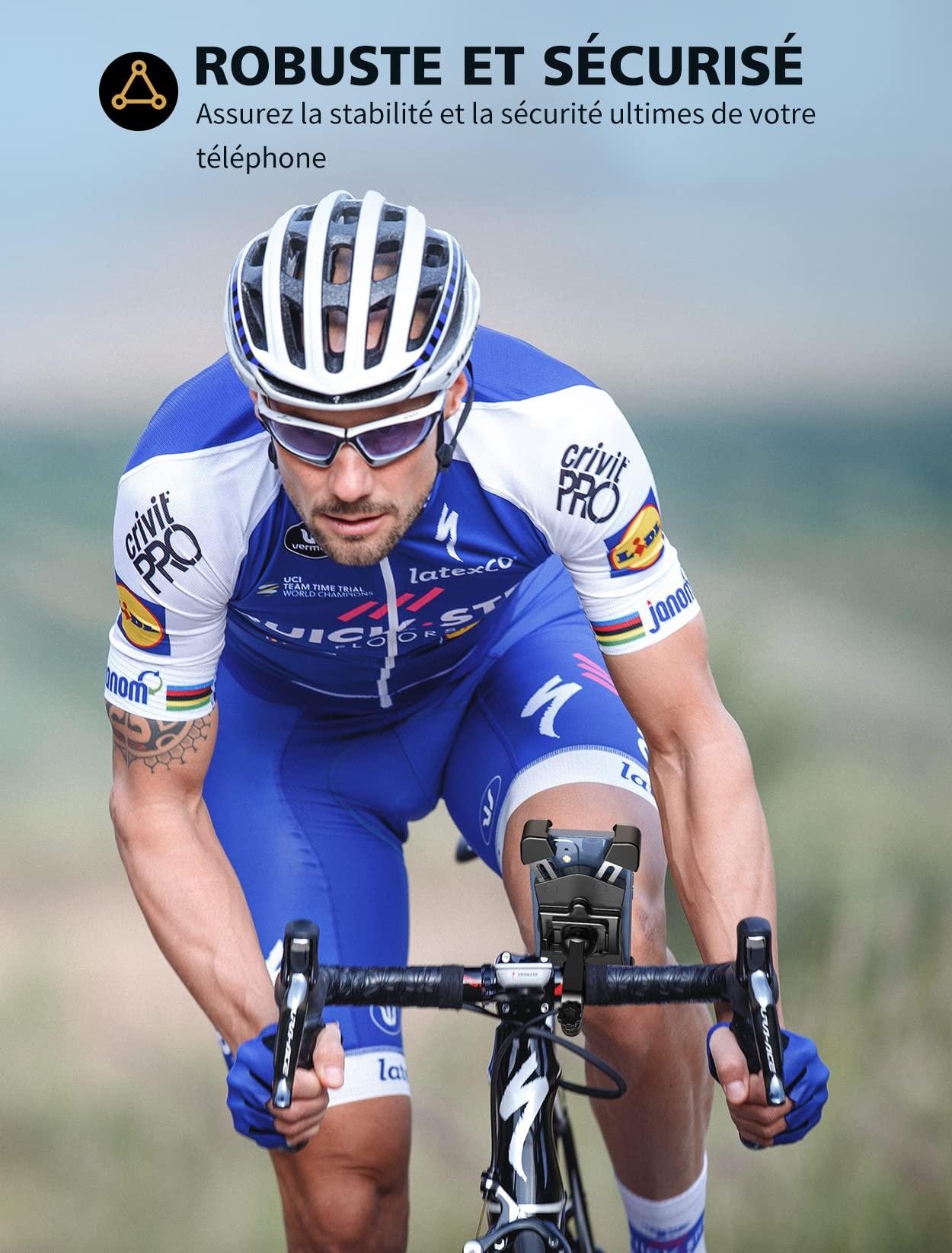 Hỗ trợ điện thoại Velo, hỗ trợ xe máy chống rung bằng thép không gỉ, cửa xe đạp xoay 360 ° 360 ° có thể tháo rời tương thích với  13 Pro Max, 13 / Điện thoại khác 4.5-7.2 "