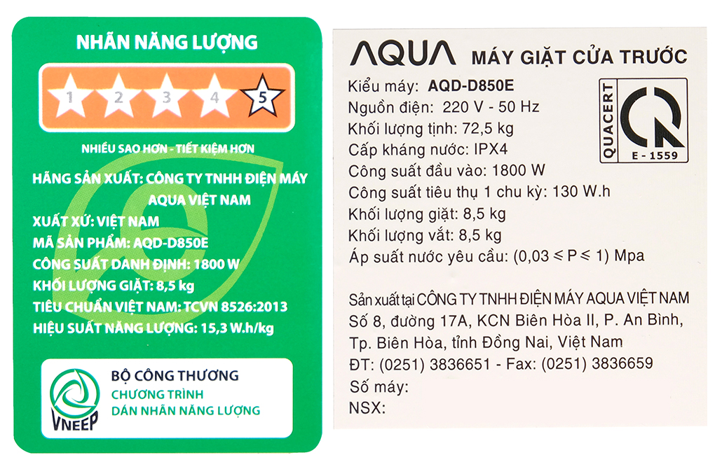 Máy Giặt Cửa Trước Inverter Aqua AQD-D850E (8.5kg) - Hàng Chính Hãng