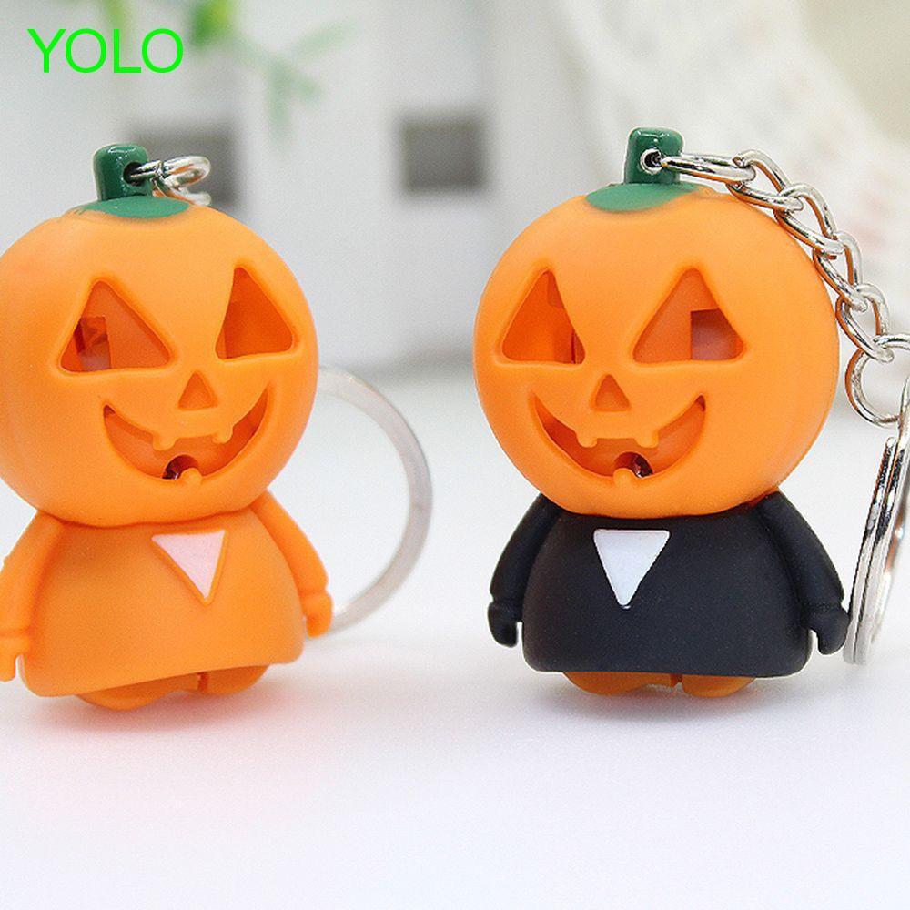 Móc Khóa Hình Quả Bí Ngô Phát Sáng đèn Led,có nhạc Trong Đêm Halloween-Móc Khóa Bí Ngô Đèn Led phát sáng có âm thanh