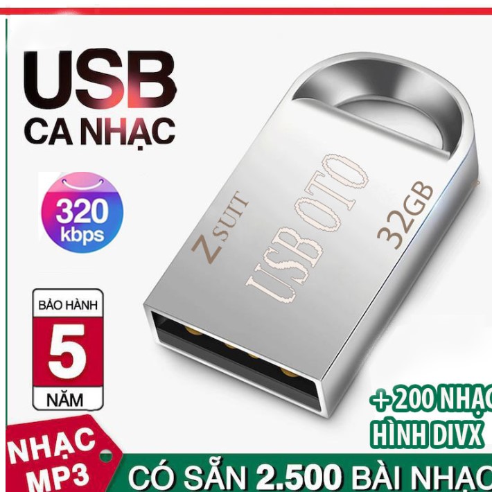 USB 32G PHÁT NHẠC CHẤT LƯỢNG CAO 2400 BÀI NHẠC MP3 &amp; 200 VIDEO DIVX CHO XE Ô TÔ