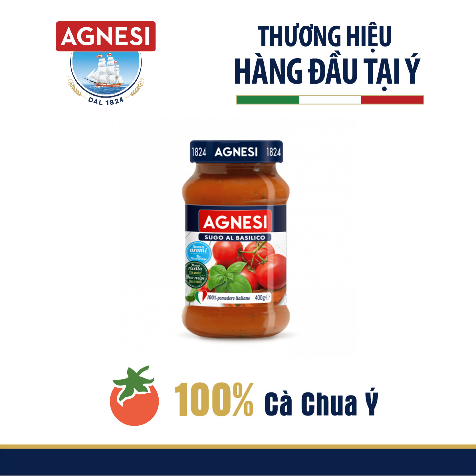 Sốt cà chua cô đặc nhập khẩu Ý Sauce Basilico Agnesi 400g rất thích hợp trộn mì ý