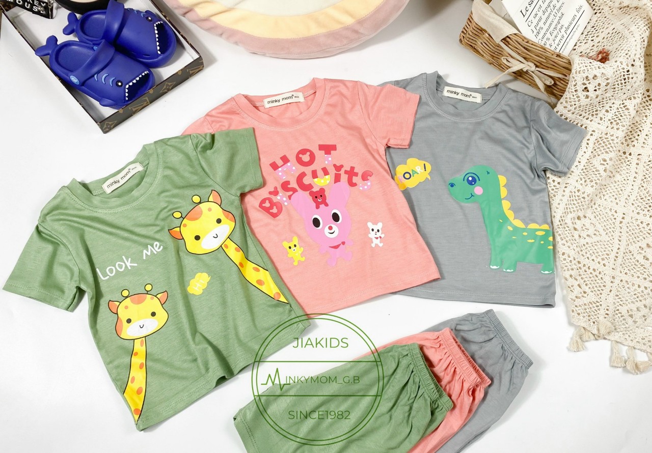 Đồ bộ cộc tay cho bé sơ sinh hình con vật ngộ nghĩnh size 5-16kg chất thun lạnh mềm mát