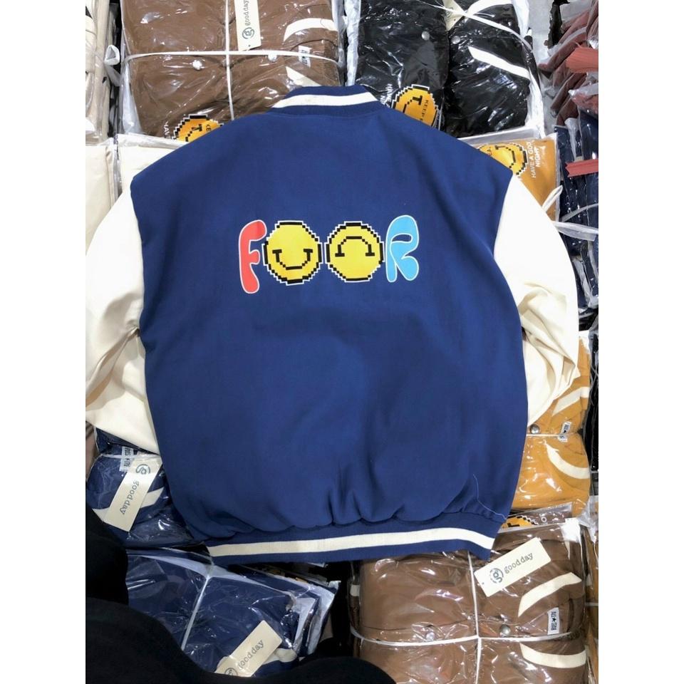 Áo khoác Bomber nhung Da Lộn 2 Lớp Hình Mặt Cười unisex Hottrend