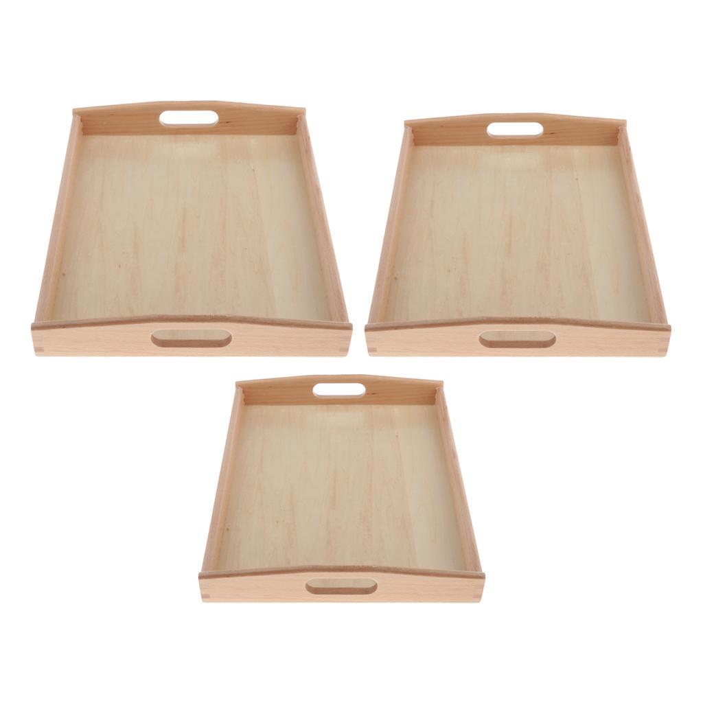 3 Pieces Montessori Teaching Aids Beech Wooden Tray with Small Hole S/ M /L