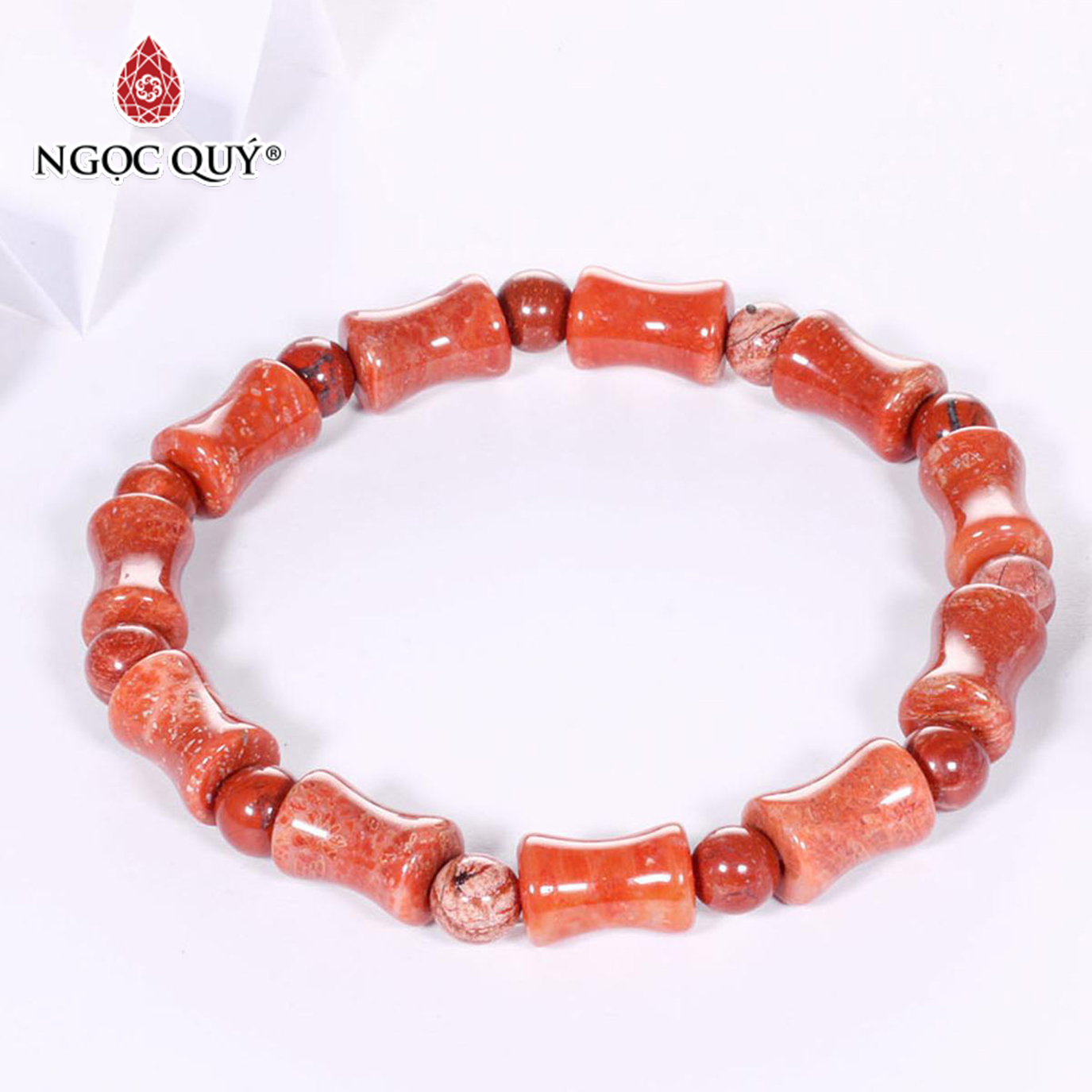 Vòng tay đá san hô hóa thạch đốt 12x8mm mệnh Hỏa, Thổ - Ngọc Quý Gemstones