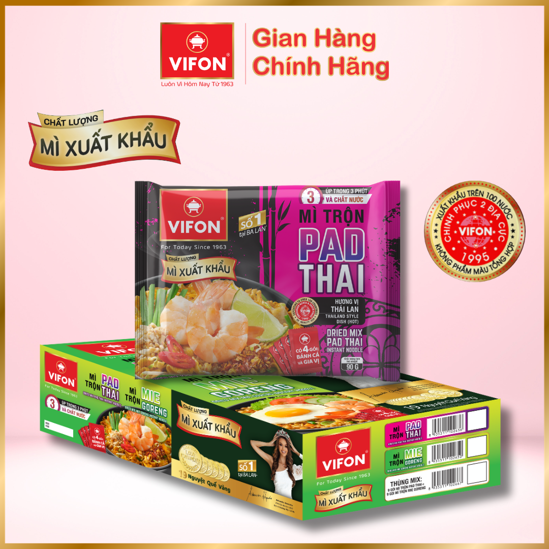 Thùng 18 gói mì trộn Xuất khẩu Pad Thai VIFON 90gr/gói