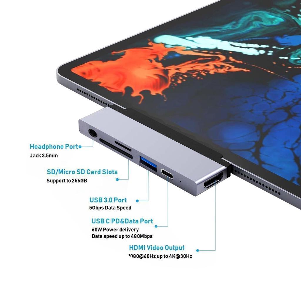 Bộ Chuyển Đổi Tai Nghe USB c Hub Type-c Sang 4K HDMI PD 3.5MM Aux / TF Cho iPad Pro / Air 4 2018 2020