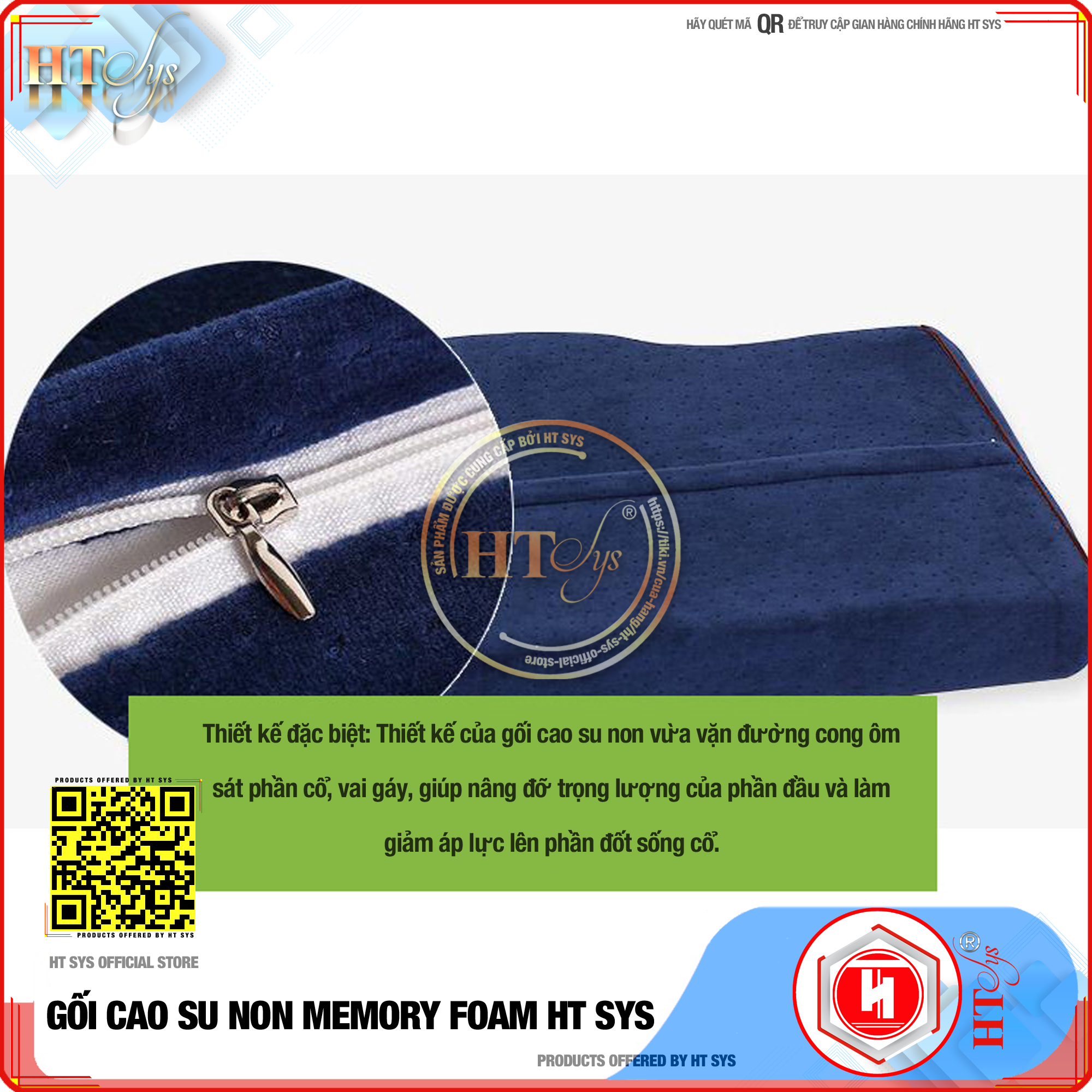 Gối ngủ cao su non HT SYS - Ruột gối Memory Foam công nghệ Nhật Bản - Gối giúp ngủ nhanh , chống mỏi vai gáy - Mang đến giấc ngủ ngon cho mọi nhà