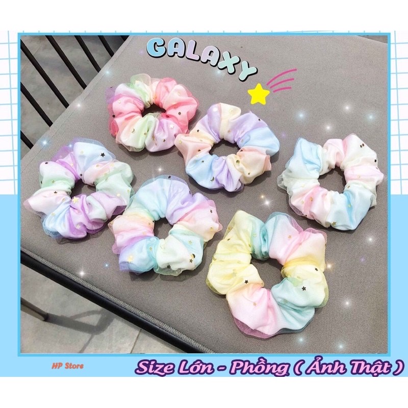 Dây Cột Tóc Nữ, Bé Gái Cầu Vồng 7 Màu Ngôi Sao Scrunchies 2 Lớp Phồng To