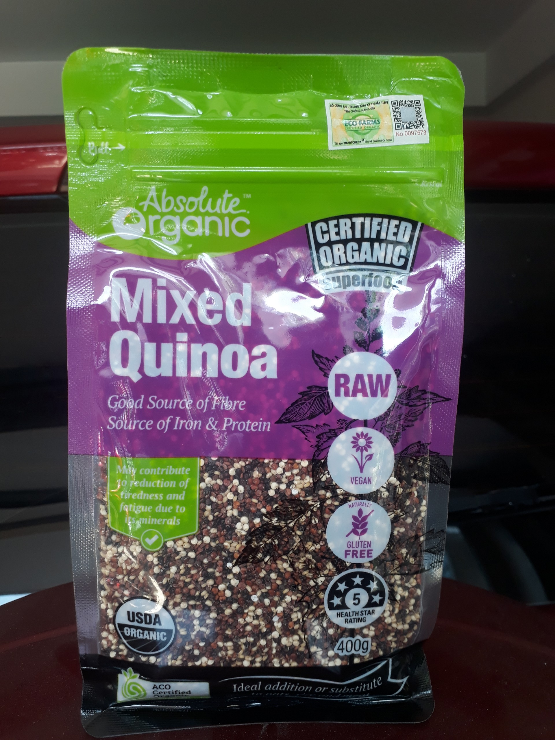 Hạt diêm mạch hữu cơ Absolute Organic Quinoa Mixed 3 loại diêm mạch (400 Grams) - Nhập khẩu Australia