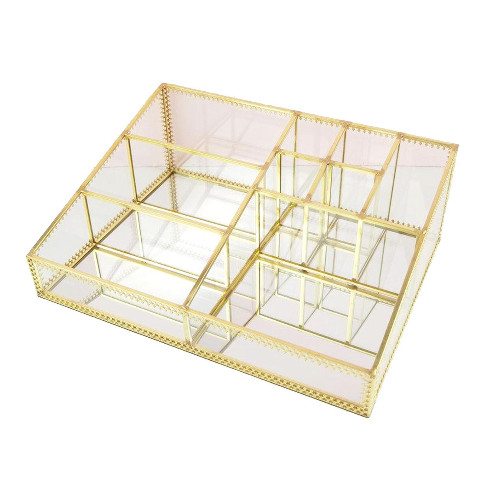 Cosmetic Storage Box Jewelry Display Organizer Decorative Case Metal Glass Tray