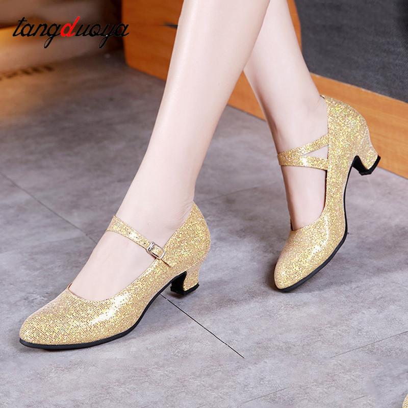 Giày khiêu vũ Latin Latin Phụ nữ Giày khiêu vũ chuyên nghiệp Giày nữ Color: 5.5cm gold Shoe Size: 35