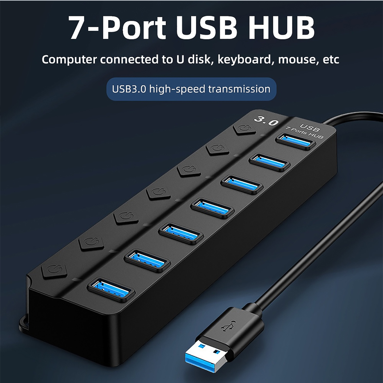 Hub chia cổng usb 3.0 cao cấp - Bộ chia 4 cổng usb 1 ra 7 tốc độ 5Gbps có đèn led dành cho laptop, PC - hàng chính hãng Vinetteam