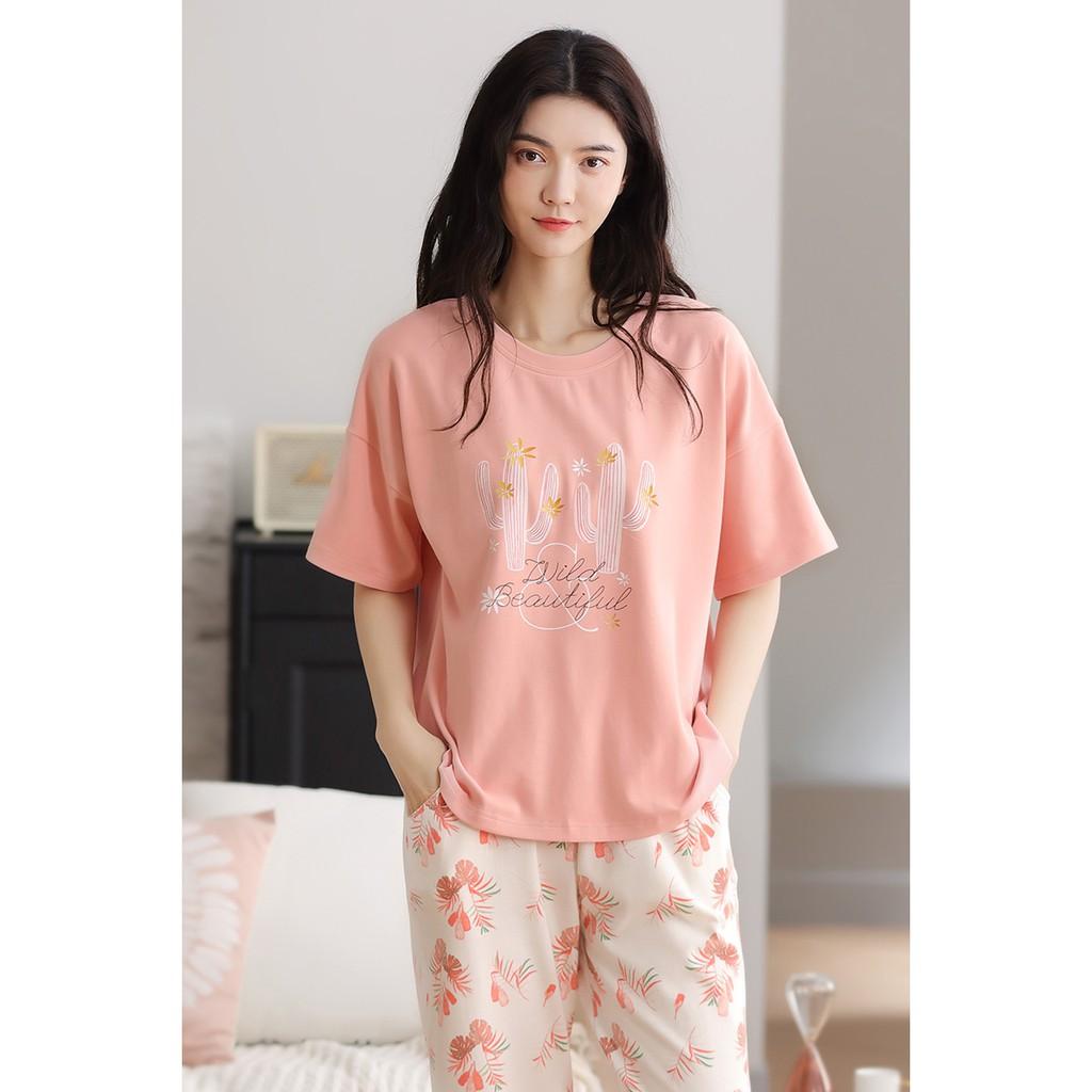 Đồ bộ lửng Quảng Châu cao cấp: Bộ mặc nhà chất chất vải COTTON 100% tự nhiên thông thoáng ngày hè (size M-2XL)