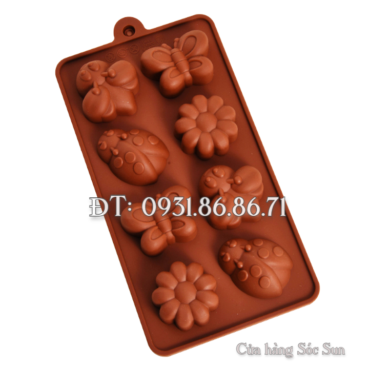 Khuôn silicon 8 con ong, hoa, bướm – Mã số 1239