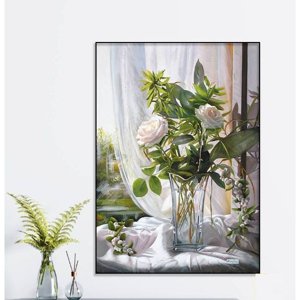 Tranh treo tường gỗ kim sa bo viền hoa hồng trong nắng  KT09( 50x70cm)