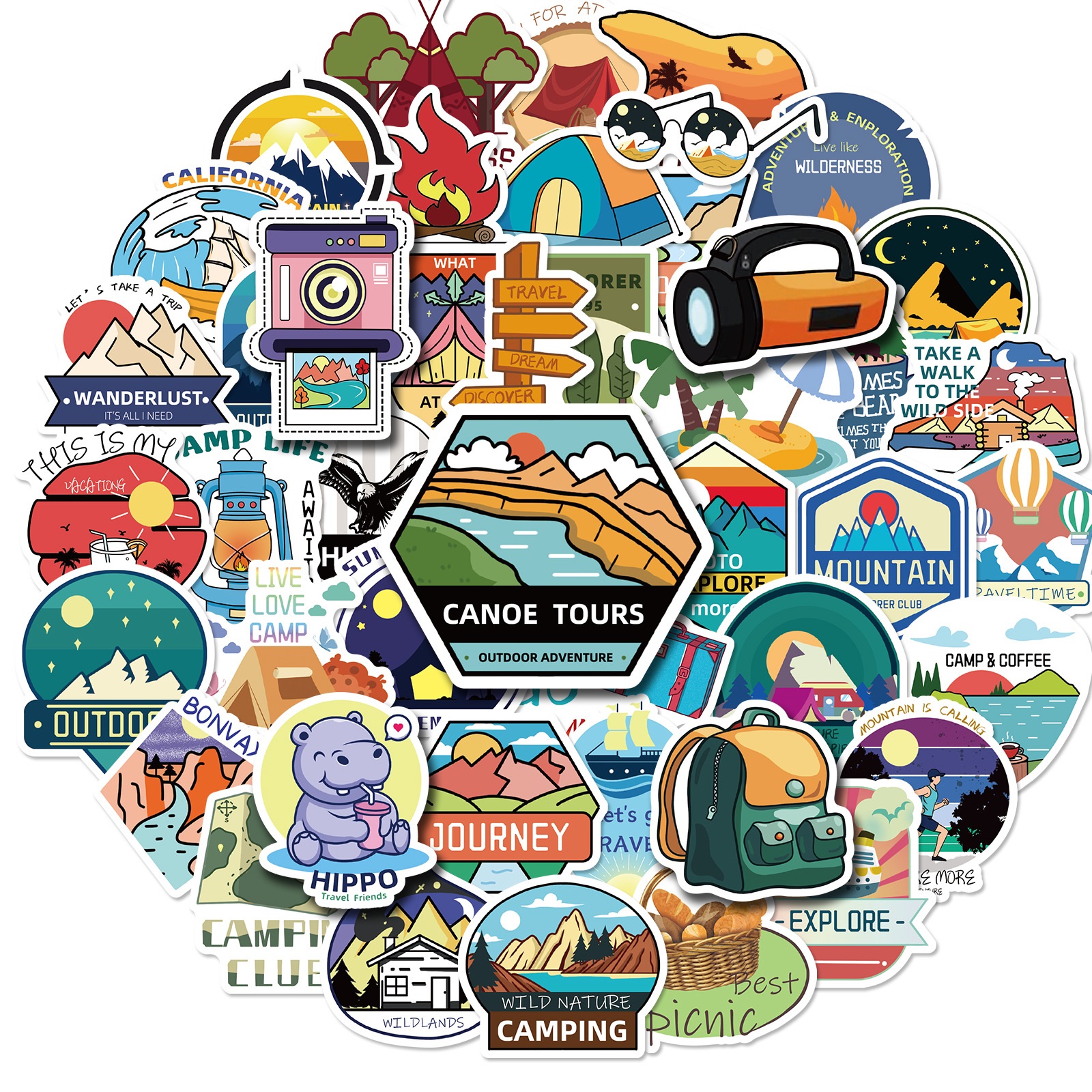 50 tấm dán Sticker Camping cắm trại ngoài trời phong cảnh không thấm nước dán laptop, nón bảo hiểm, xe, điện thoại, vali... (Hàng có sẵn + ảnh + video)