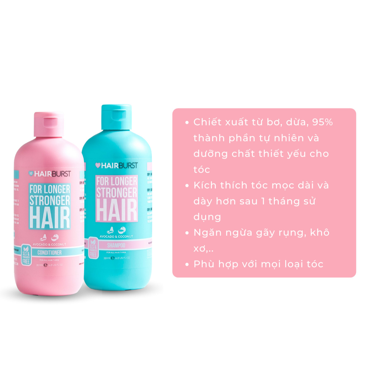 Combo Gội Xả + Xịt Dưỡng Chăm sóc Mọc Tóc Hairburst 700ml + 125ml