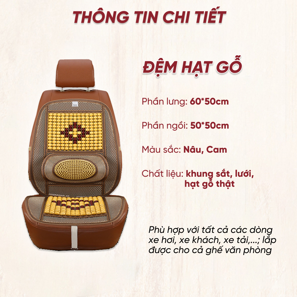 Đệm hạt gỗ lót ghế ô tô, giúp chống mỏi lưng khi ngồi lâu, tăng cường tuần hoàn máu, hạt gỗ XNK, Cam kết chất lượng