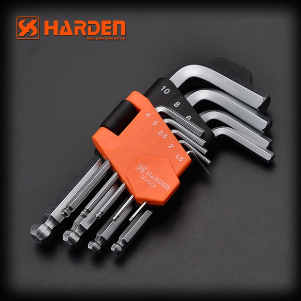 Bộ Lục Giác Đầu Bi 09 Chi Tiết HARDEN 540603 Loại Ngắn, Hàng Chính Hãng, Được Làm Từ Chất Liệu Thép Chrome Vanadium, Độ Cứng Cao. Sản Phẩm Đựng Trong Vỉ Nhựa Tiện Lợi Và Bền Đẹp. Thông số kỹ thuật : 1,5、2、2,5、3、4、5、6、8、10mm