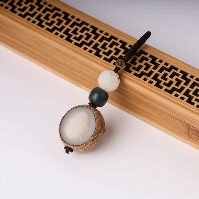 MÓC KHOÁ PHẬT BÀ QUAN ÂM BẰNG HẠT BẠCH NGỌC BỒ ĐỀ BÌNH AN VÀ TÀI LỘC