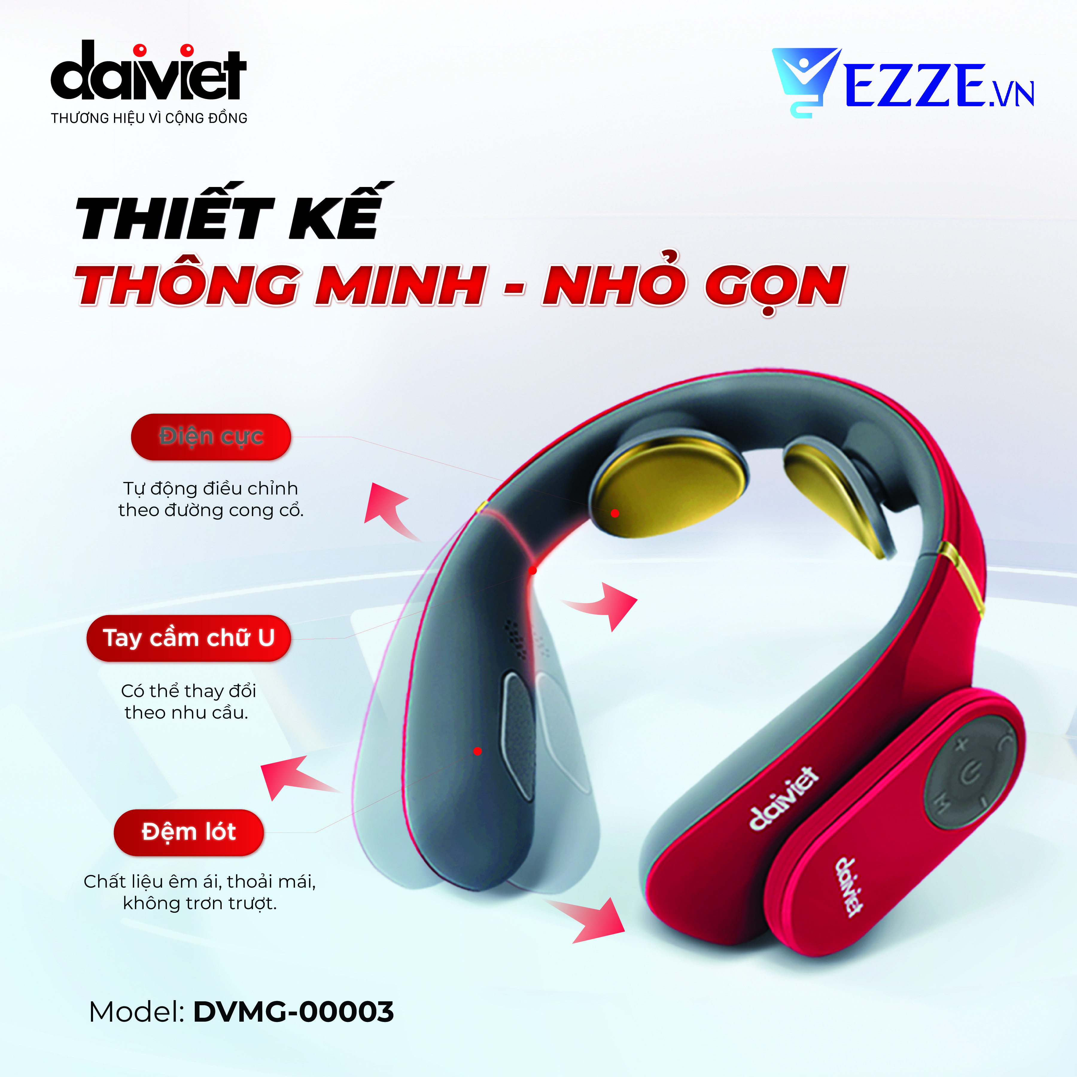 Máy Massage Cổ Vai Gáy, Mát Xa Xung Điện Tần Số Trị Liệu Đau Mỏi DAIVIET DVMG-00003 BH 12 tháng