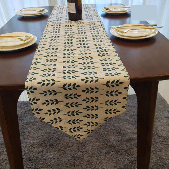 Khăn trải bàn table runner vải bố - Họa tiết lá - mẫu D10