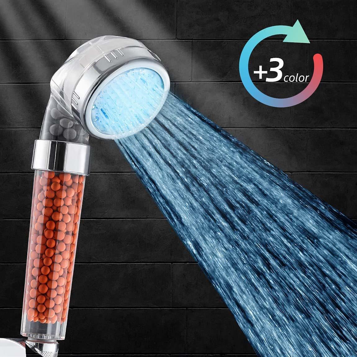 Đầu vòi hoa sen LED thay đổi màu, bộ lọc lọc nước tiết kiệm nước đầu tắm cầm tay với vòi và cơ sở
