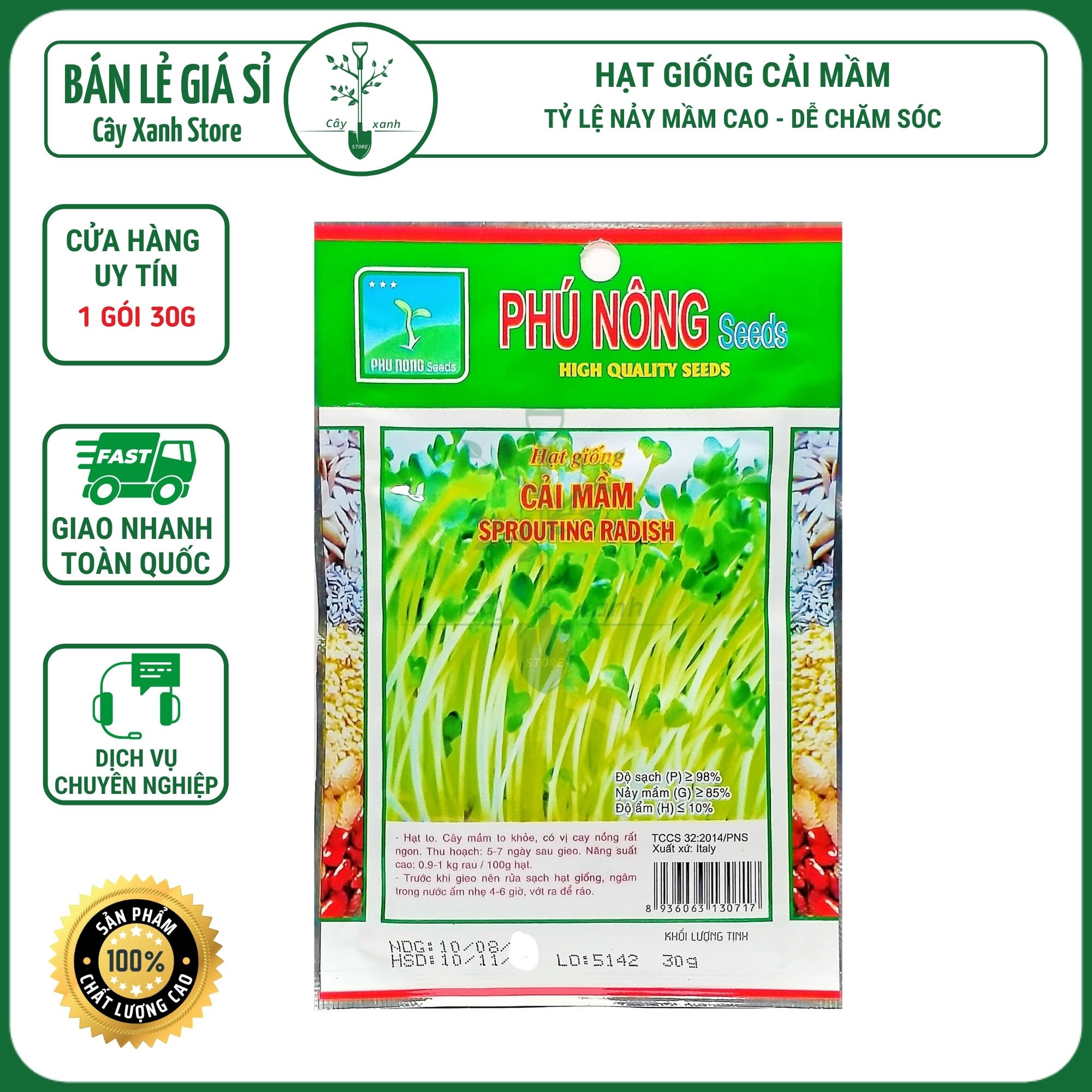 Hạt Giống Rau Mầm Cải Ngọt 30Gr Giàu Dinh Dưỡng - Phú Nông Seeds - Shop Đất sạch, Phân Bón, Hữu Cơ, Xơ Dừa