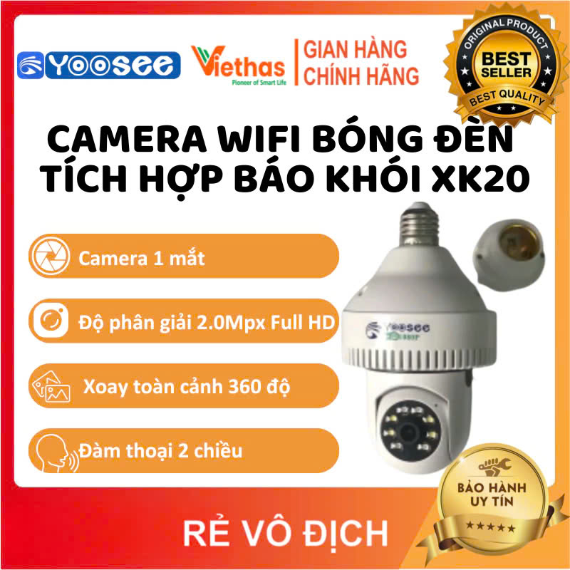 Camera WiFi Bóng Đèn Tích Hợp Báo Khói Yoosee XK20 Full HD 1080P - Xoay 360 độ, Ban đêm có màu - Hàng Chính Hãng