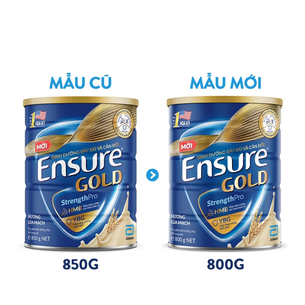 Sữa Bột Ensure Gold Abbott (HMB) 850g/800g Hương Lúa Mạch