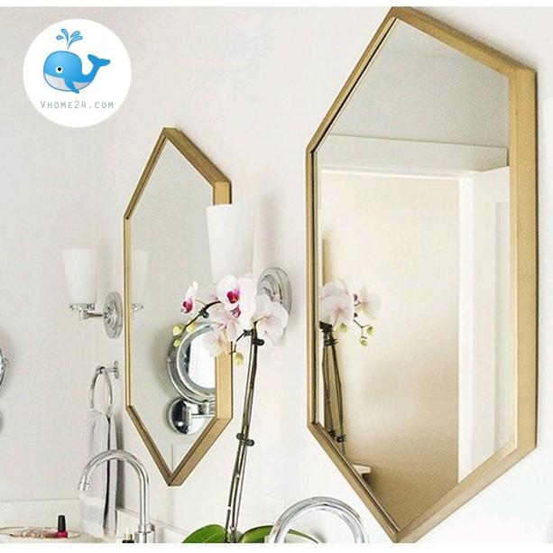 GƯƠNG TRANG TRÍ DECOR DÁNG LỤC LĂNG VIỀN INOX VÀNG GTR090