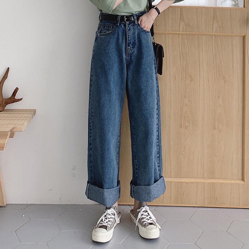 Quần jean ống rộng màu xanh đậm