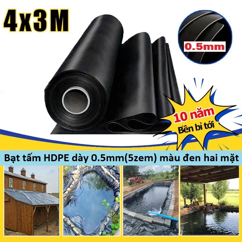 Bạt lót hồ, bạt lót hồ chăn nuôi bằng màng HDPE 【4m*3m-0.5mm】