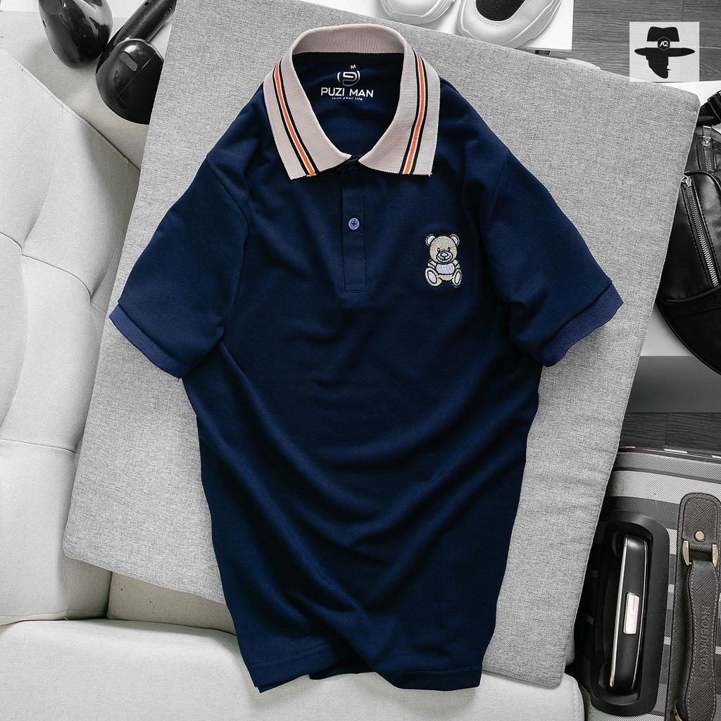 ÁO POLO Nam cổ bẻ Thêu hình Gấu Vải sợi gai mềm mịn