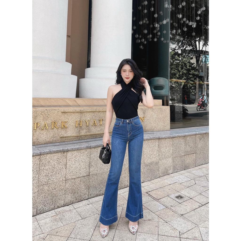 Quần jean nữ ống loe bản gấu to xuất Dư chất đẹp co giãn