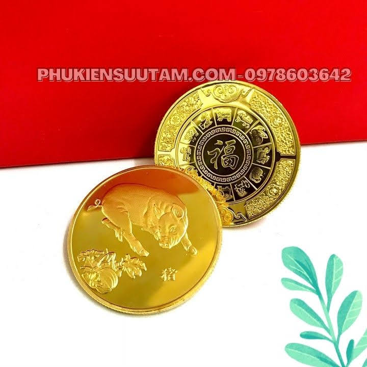 Xu 12 Con Giáp Tuổi Hợi, đường kính: 4cm, màu: vàng - SP005828