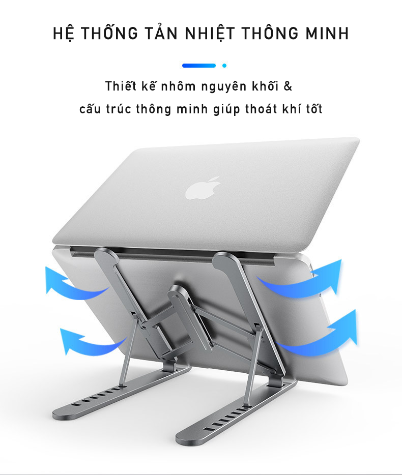 Giá đỡ LAPTOP, MACBOOK, IPAD bằng Nhôm - Có thể điều chỉnh được độ cao, Đế tản nhiệt laptop, Đế kê laptop nhôm - Hàng Chính Hãng