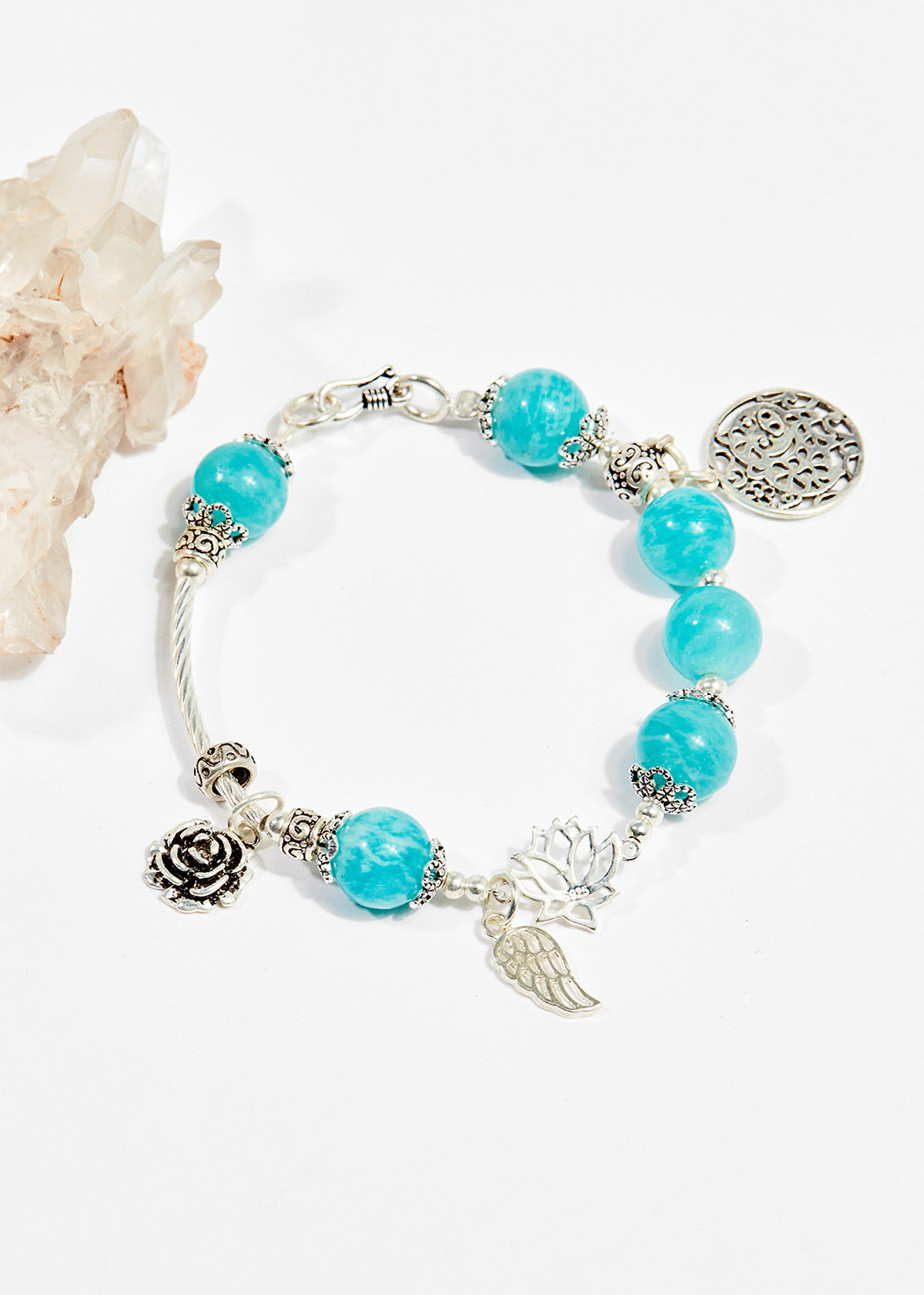 Vòng tay phong thủy nữ đá amazonite phối charm mệnh thủy , mộc - Ngọc Quý Gemstones