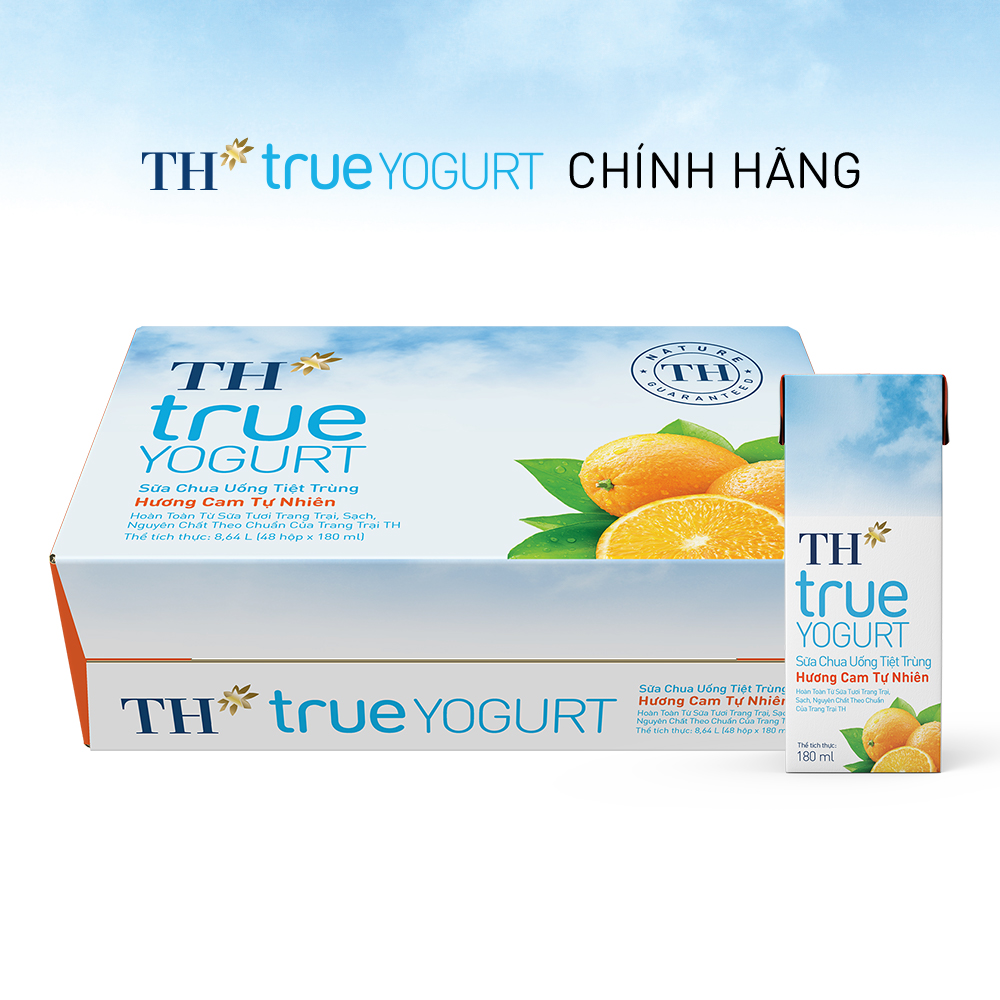 Thùng 48 hộp sữa chua uống tiệt trùng hương cam tự nhiên TH True Yogurt 180ml (180ml x 48)