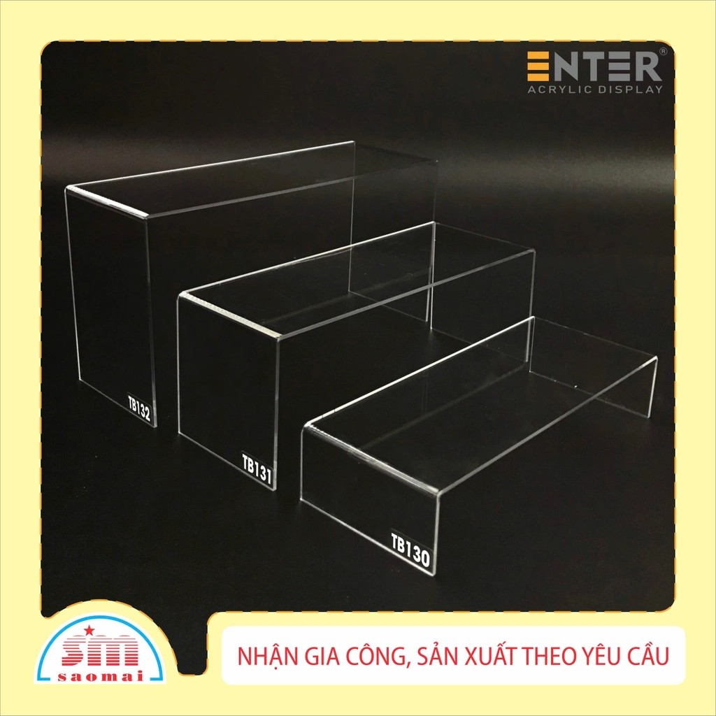 Kệ livestream, Kệ mica chữ U trong suốt để đồ đa năng, Kệ trưng bày mica 3 mặt uốn Enter TB131 200x80x80mm mica dày 3mm (20)